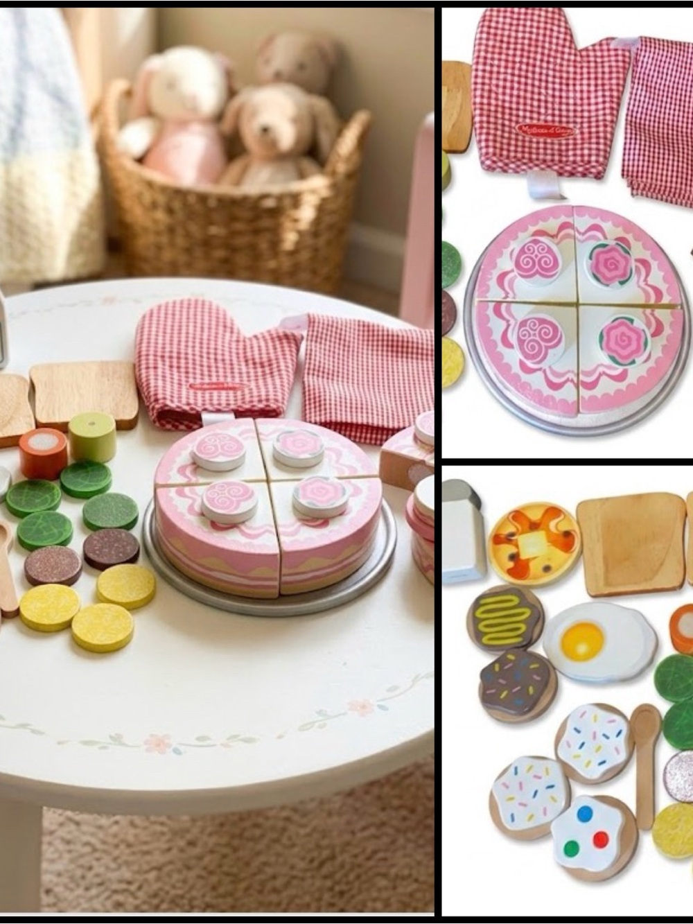 Melissa & Doug 44 Pc Pink Wooden Play Cake Dessert Sandwich Toppings Kid Set
